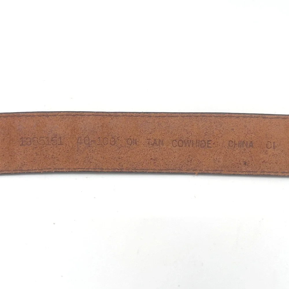 Mens Vintage Leather Belt Brown Oil Tan Cowhide Woven Inlay Solid Brass 40